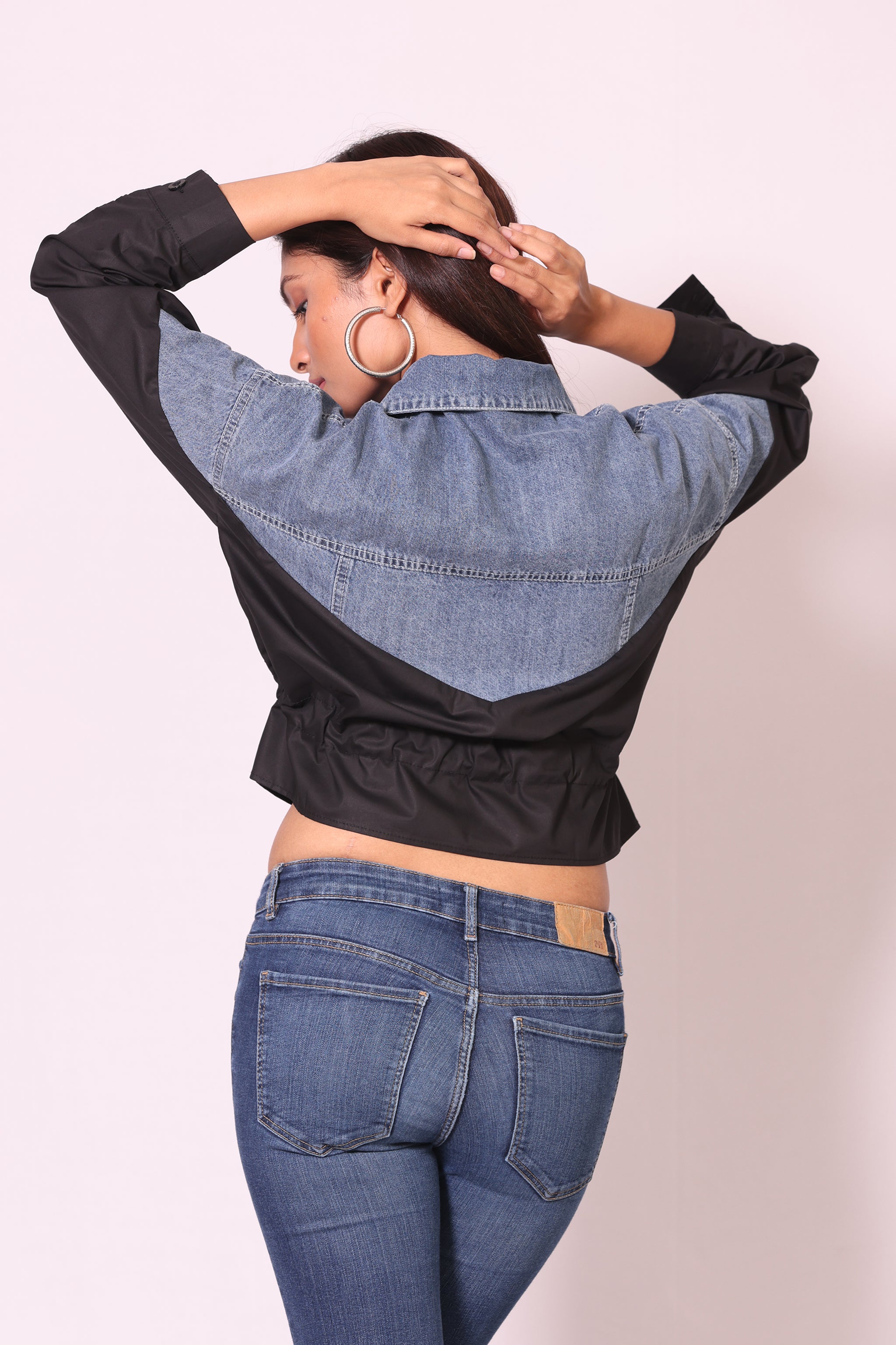 Denim Contrast Drawstring Shirt