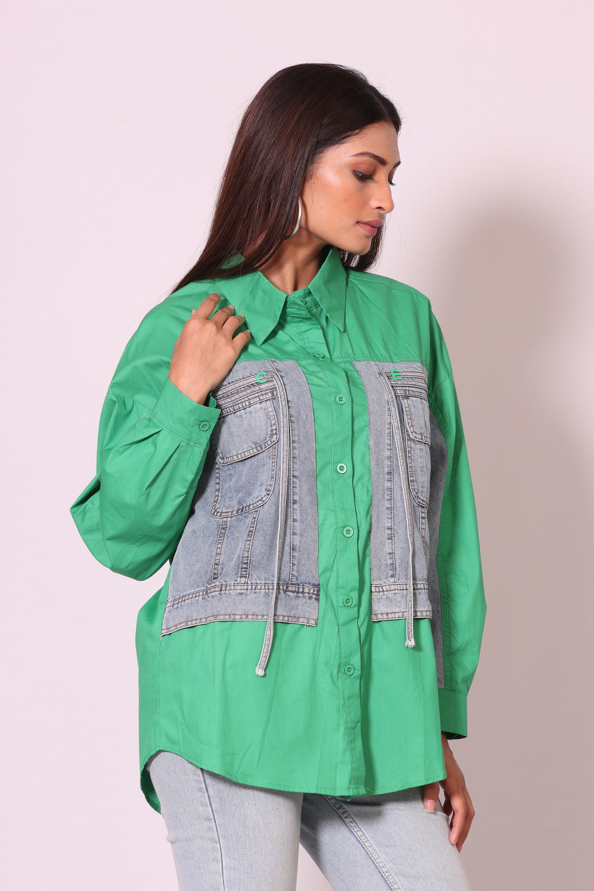 Denim & Green Fusion Shirt
