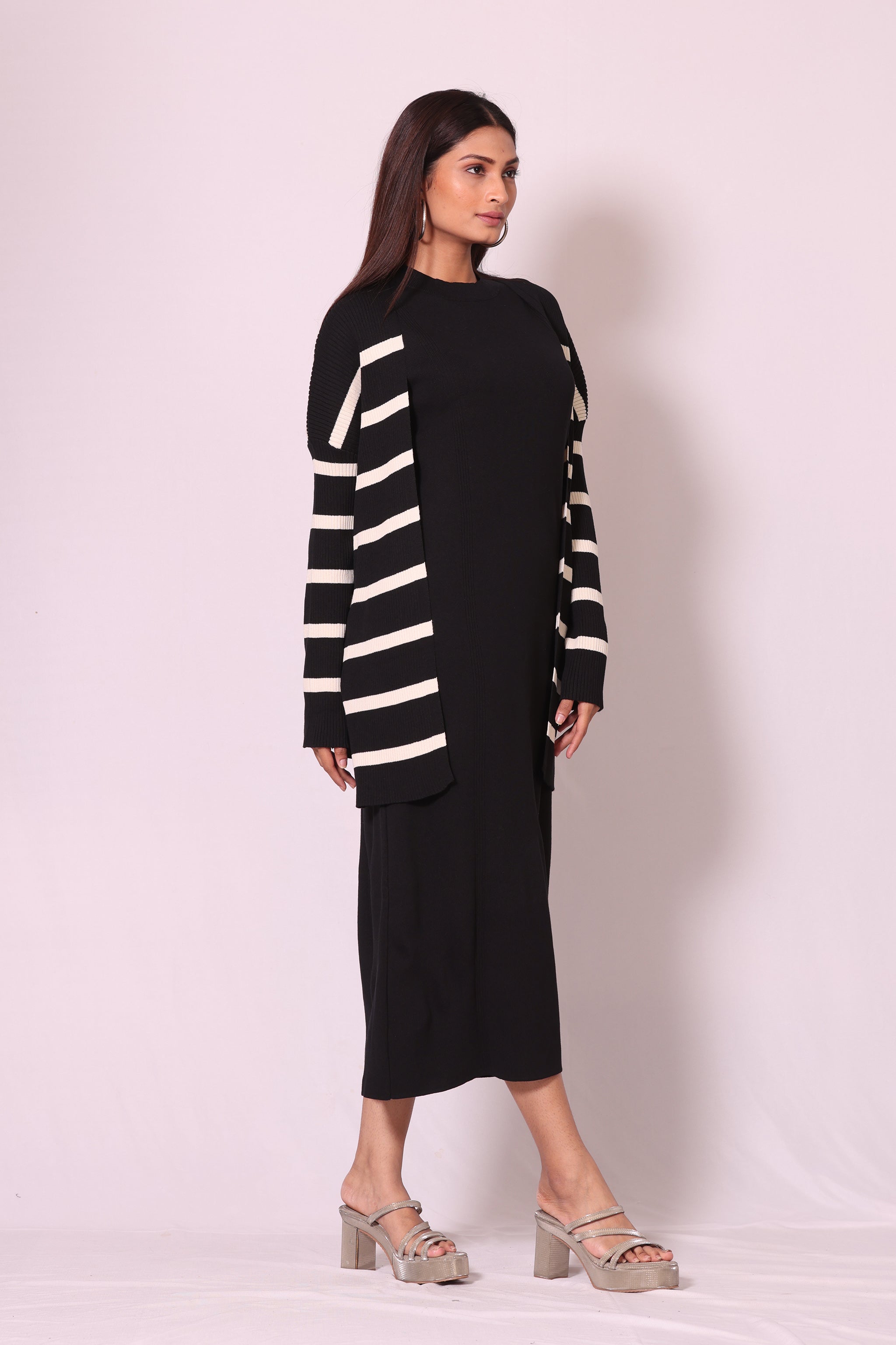 Stripped Knit Dress with Jacket