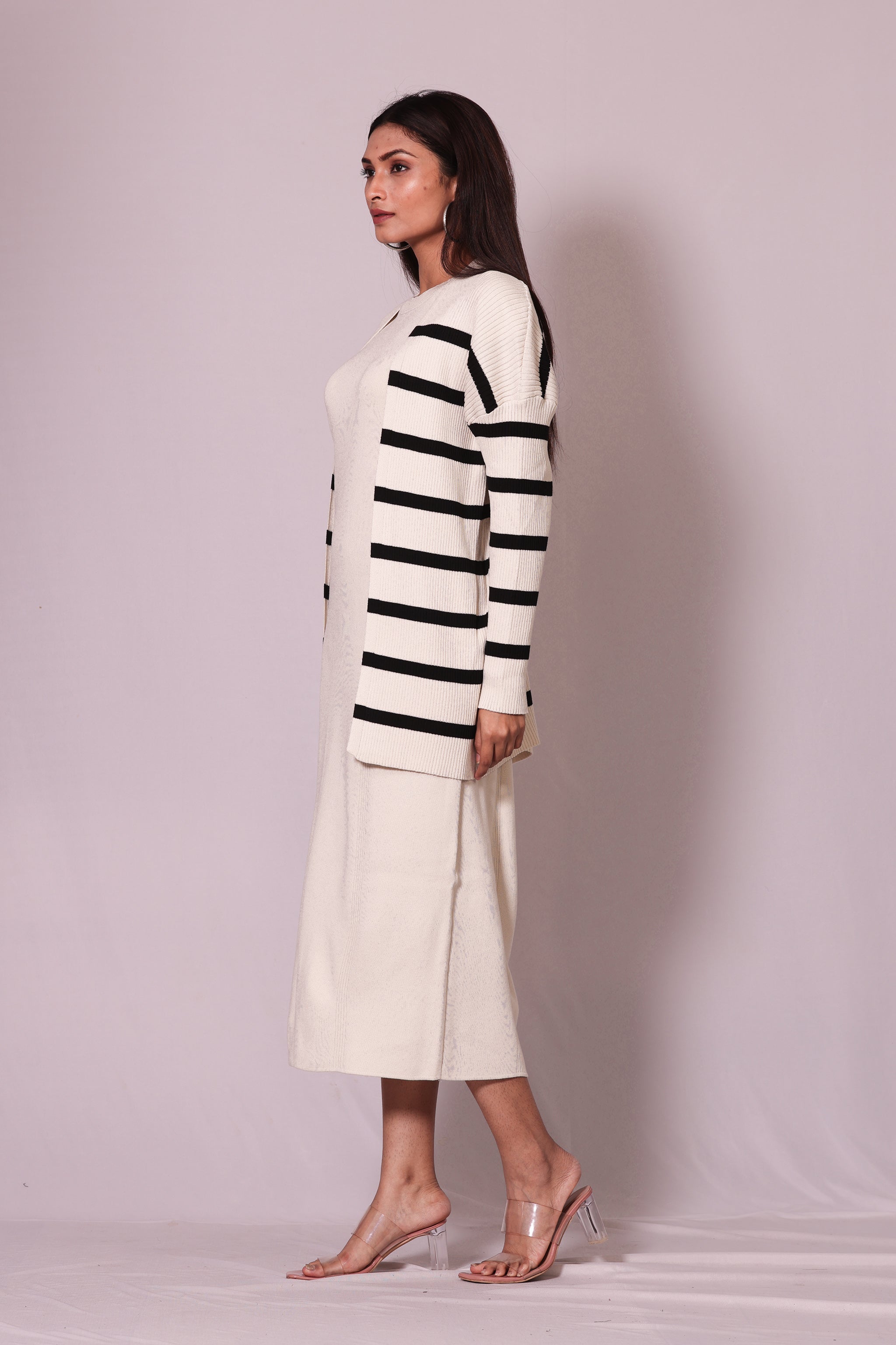 Stripped Knit Dress with Jacket