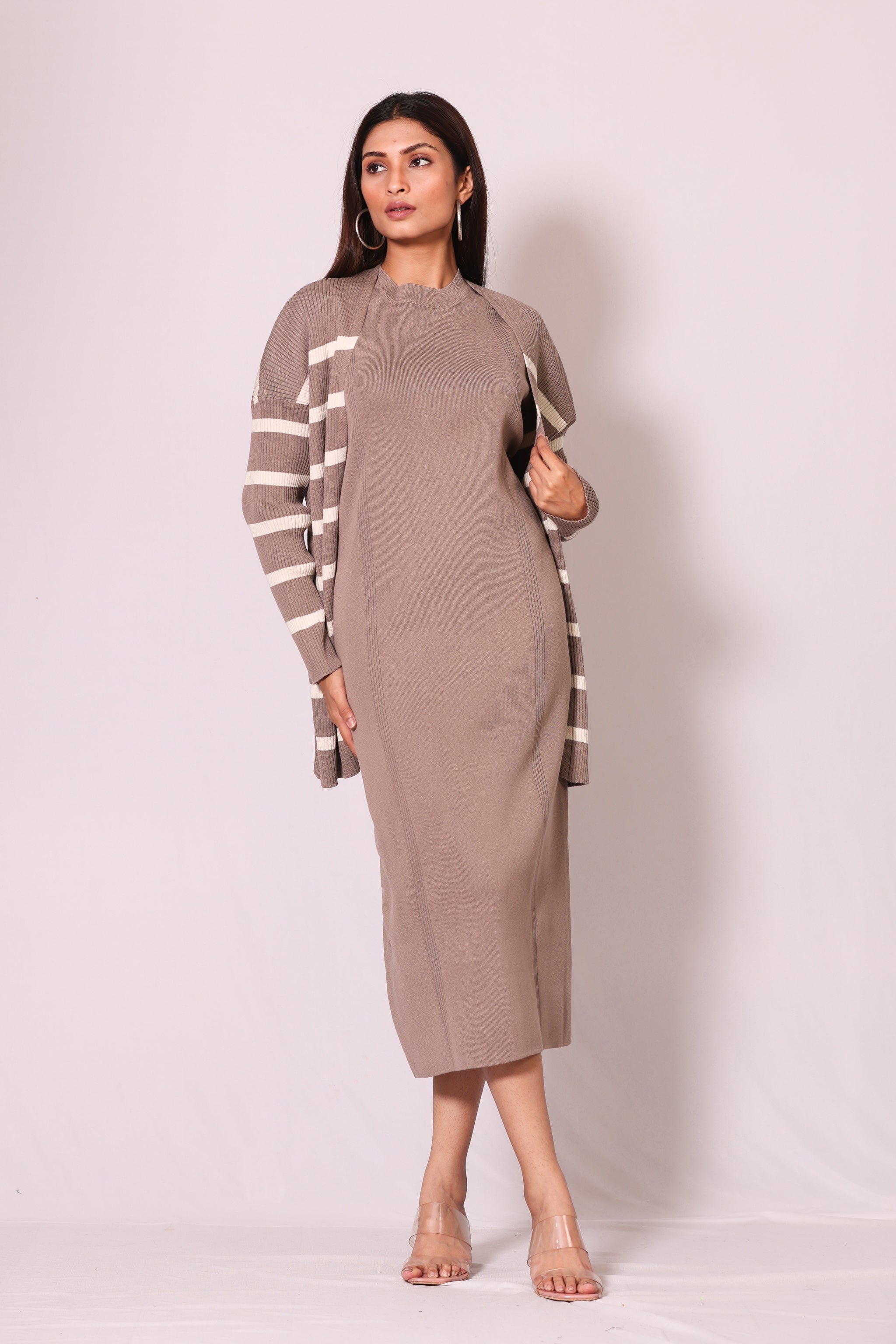 Stripped Knit Dress with Jacket