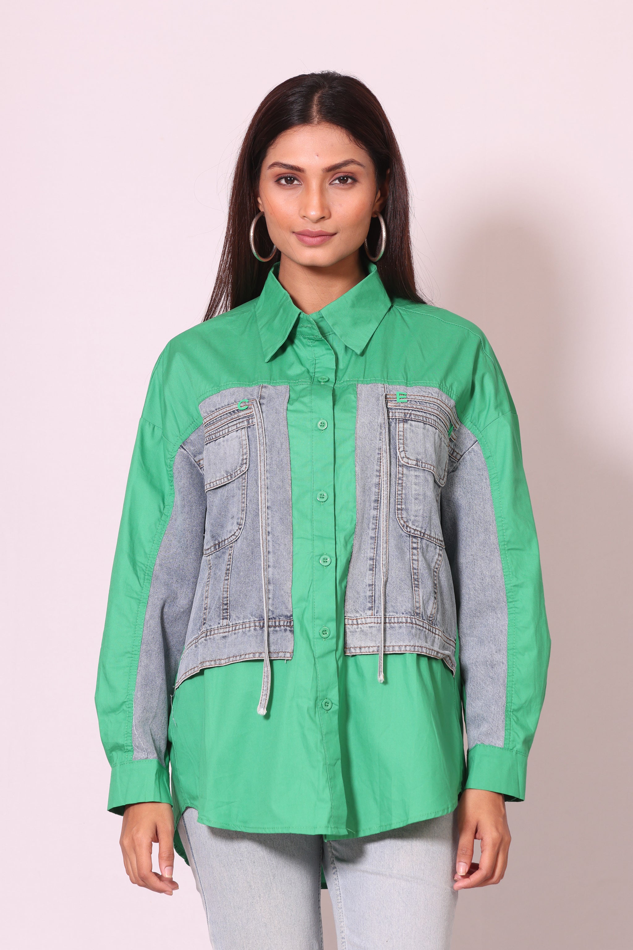 Denim & Green Fusion Shirt
