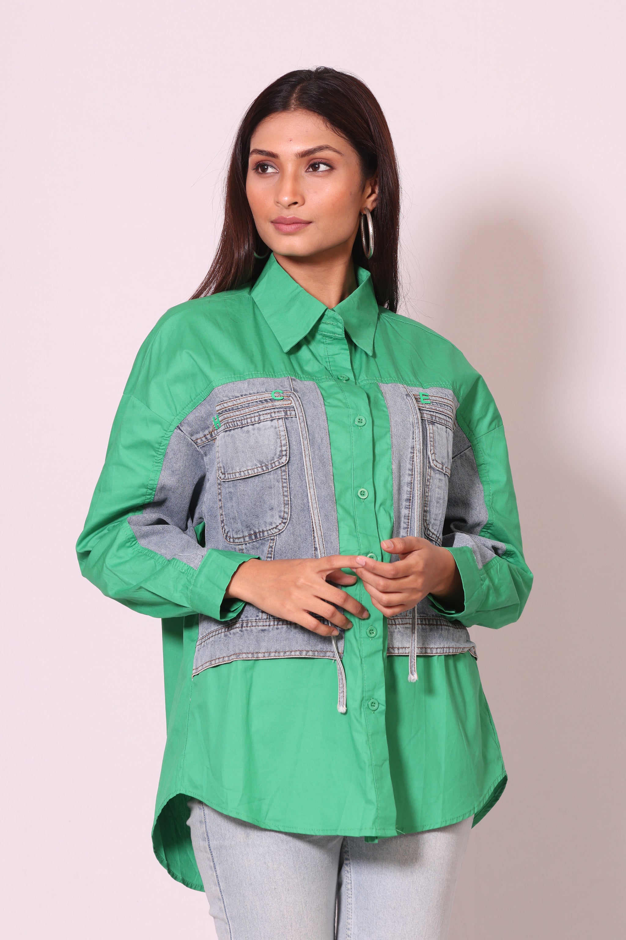 Denim & Green Fusion Shirt