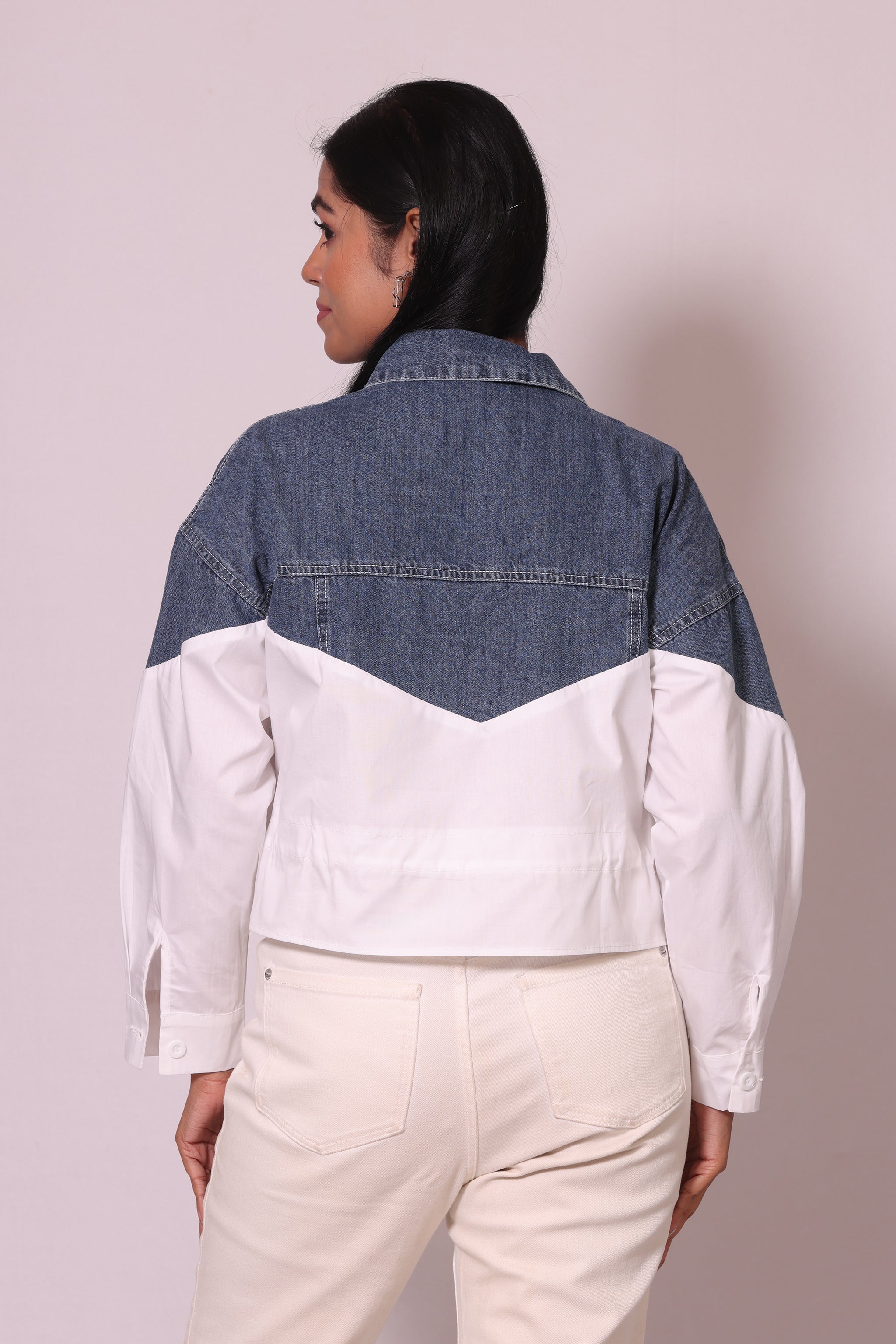 Denim Contrast Drawstring Shirt