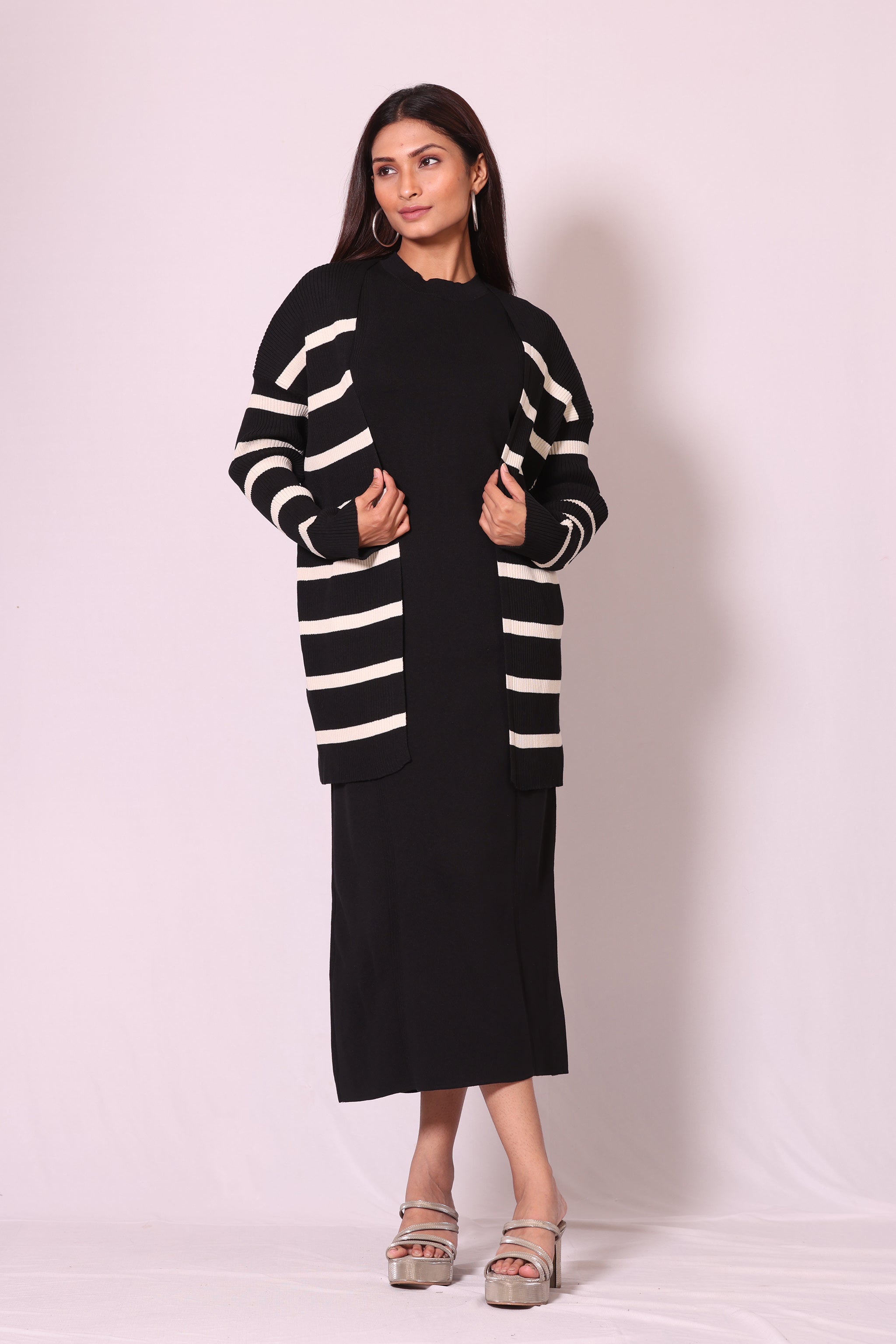 Stripped Knit Dress with Jacket