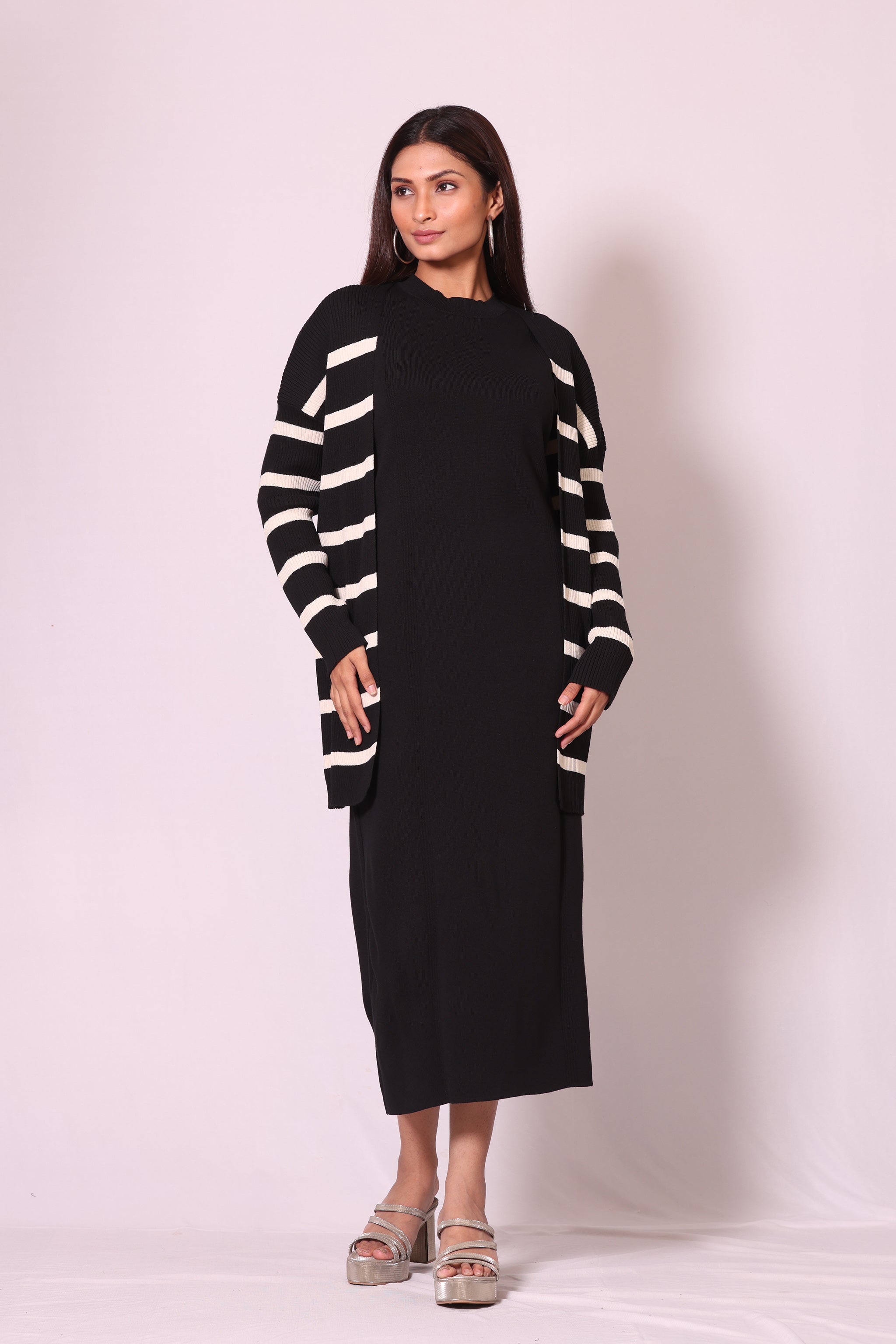 Stripped Knit Dress with Jacket