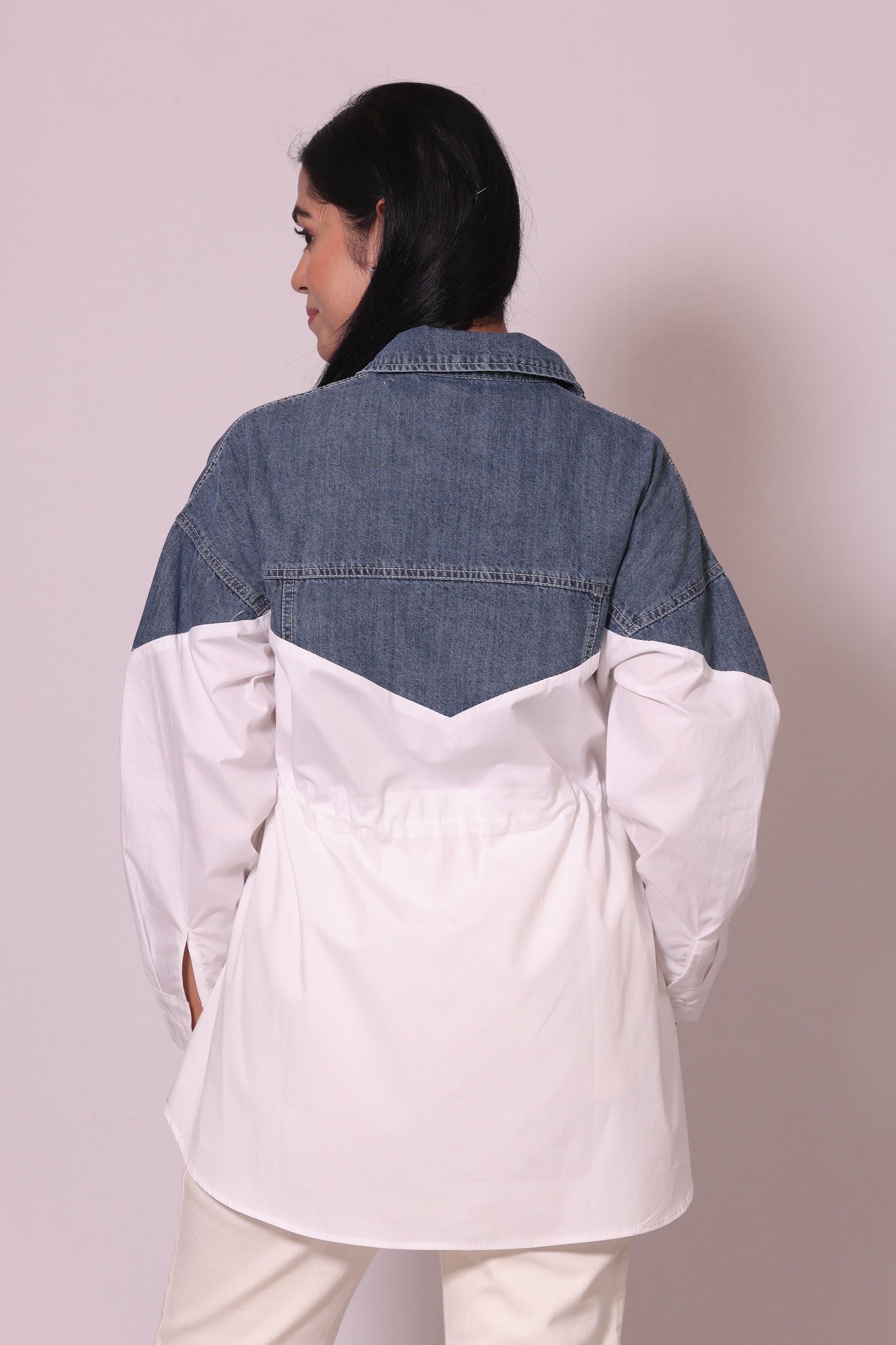 Long Denim Drawstring Shirt