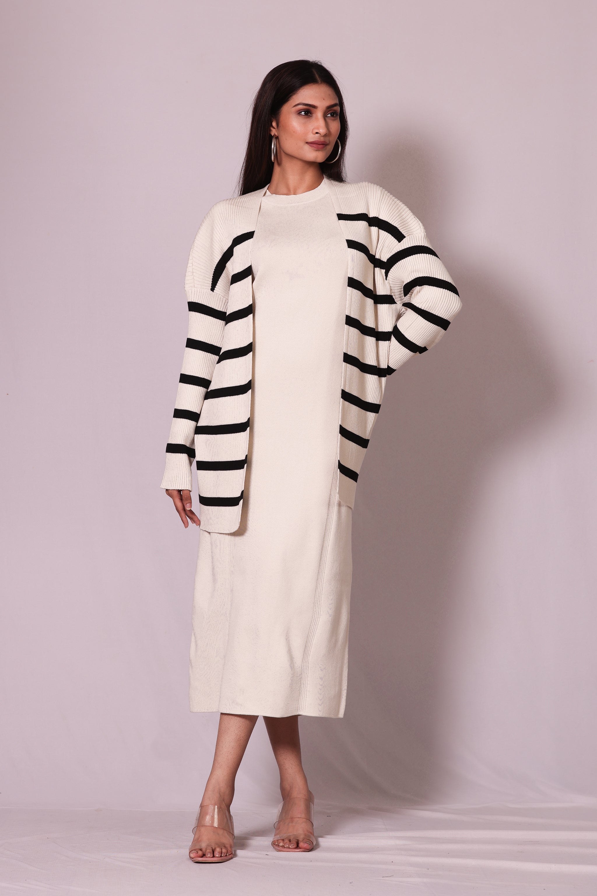 Stripped Knit Dress with Jacket