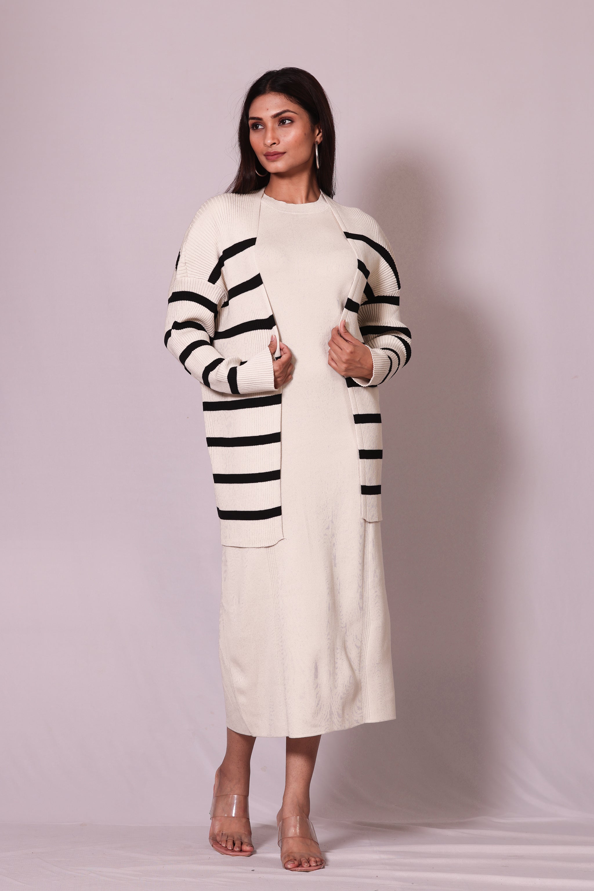 Stripped Knit Dress with Jacket