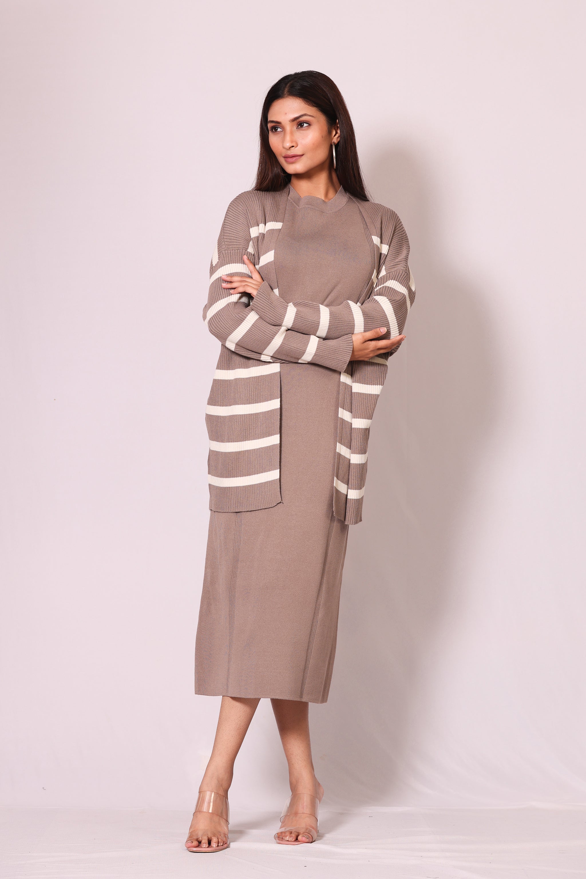 Stripped Knit Dress with Jacket