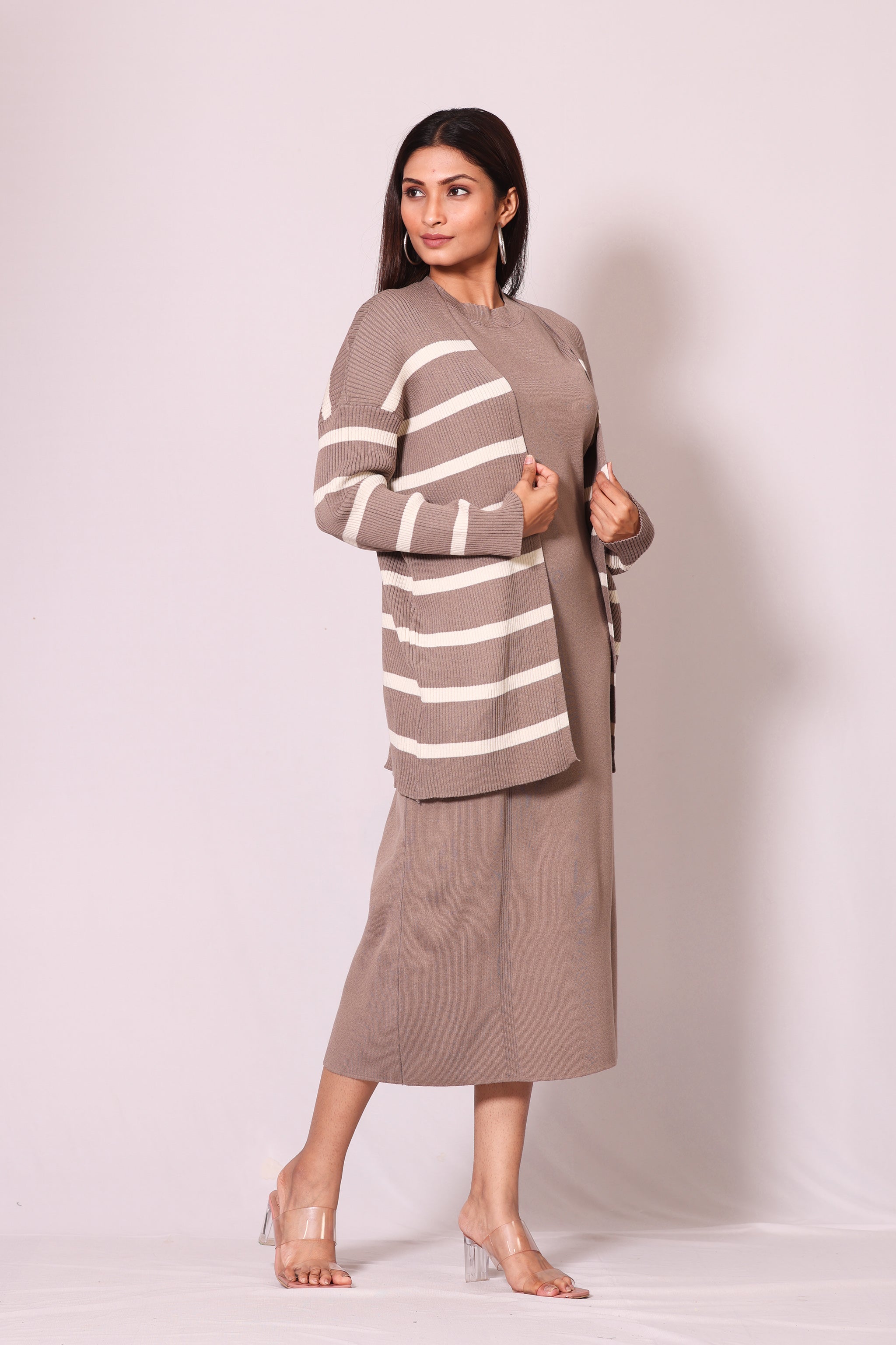 Stripped Knit Dress with Jacket